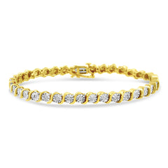 .925 Sterling Silver 1/4 Cttw Diamond Round Miracle Plate and "S" Link Tennis Bracelet (I-J Color, I2- I3 Clarity) - 7"