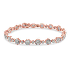 10k Rose Gold Plated .925 Sterling Silver 1 1/3 cttw Miracle Plate Set Diamond Alternating Link Bracelet (I-J Color, I3 Clarity) -7"