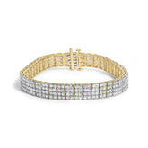 IGI Certified 14K Yellow Gold Plated Sterling Silver 10.0 Cttw Diamond 4 Row Tennis Bracelet