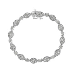 .925 Sterling Silver 1.0 cttw Miracle-set Round-Cut Diamond Pear and Bezel Link Bracelet (I-J, I3) - Size 7.5"