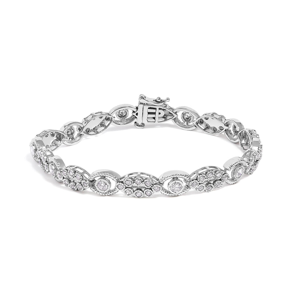 10K White Gold 2.0 Cttw Diamond Milgrain Cluster Link Bracelet