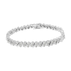 .925 Sterling Silver 1 cttw Double Row Miracle Set Diamond Link Bracelet (I-J Clarity, I3 Color) - Size 7.25"