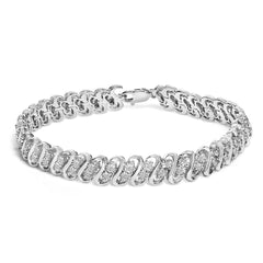.925 Sterling Silver 1/4 cttw Round-Cut Diamond Double Row Wrapped S-Link Bracelet (I-J Color, I2-I3 Clarity) - Size 7.25"