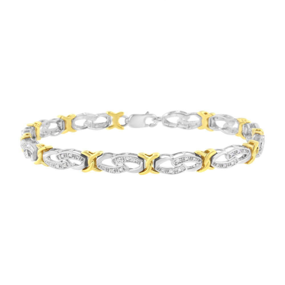 10k Yellow Gold Plated Sterling Silver 1/4 cttw Diamond Infinity and X Link Bracelet (I-J Clarity, I2-I3 Color) - Size 7.25"