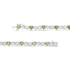 .925 Sterling Silver 1.00 Cttw Diamond and 4.00mm Lab Created Green Heart-Shaped Peridot Infinity Link Bracelet (I-J Color, I2-I3 Clarity) - 7.25"