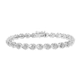 .925 Sterling Silver Round-Cut Diamond Accent Floral Cluster and "X" Link Bracelet (I-J Color, I3 Clarity) - 7.25"