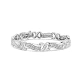 .925 Sterling Silver 1 3/4 Cttw Diamond Wave and X Link Tennis Bracelet (I-J Color, I3 Clarity) - 7"