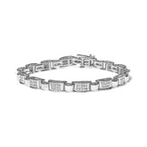 14K White Gold 2.00 Cttw Princess Diamond Invisible Set Link Bracelet (H-I Color, SI2-I1 Clarity) - 7"