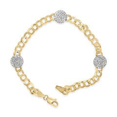 14K Yellow Gold 5/8 Cttw Diamond Cluster Curb Chain Bracelet