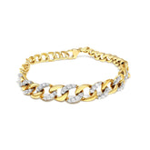 14K Yellow Gold Plated .925 Sterling Silver 1 1/4 Cttw Diamond Cuban Chain Link Bracelet (I-J Color, I3 Clarity)- 7.25"