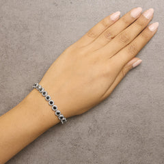 .925 Sterling Silver 5.0 Cttw Black Diamond Milgrain Link Tennis Bracelet - 7" Inches