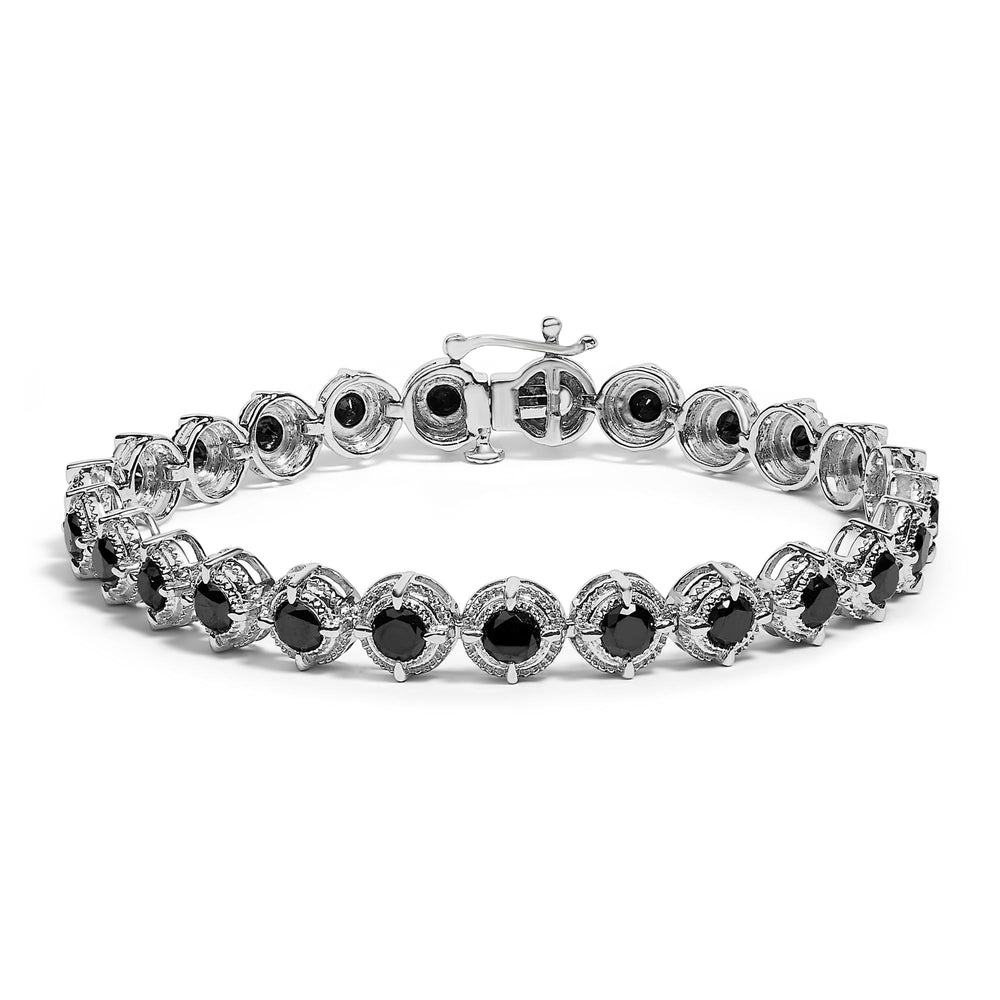 .925 Sterling Silver 5.0 Cttw Black Diamond Milgrain Link Tennis Bracelet - 7" Inches