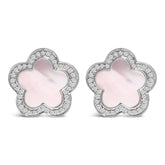 14K White Gold Mother of Pearl and 1/5 Cttw Diamond Halo Star Stud Earrings
