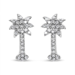 14K White Gold 1/4 Cttw Diamond Palm Tree Push Back Stud Earrings (K-L Color, I1-I2 Clarity)