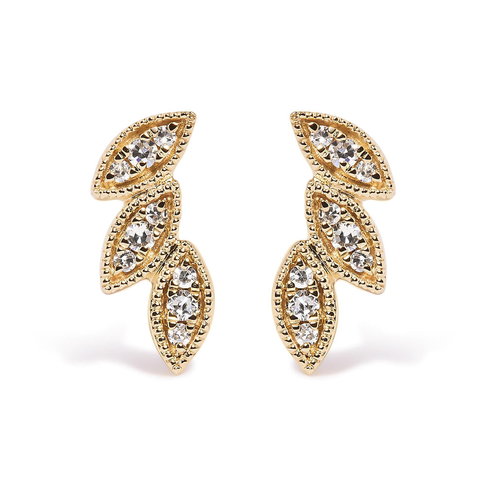 10K Yellow Gold 1/10 Cttw Diamond Triple Leaf Stud Earring (H-I Color, I1-I2 Clarity)