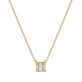 10K Yellow Gold 1/10 Cttw Round and Baguette Diamond Mosaic Composite Square 18" Inch Pendant Necklace (H-I Color, I1-I2 Clarity)