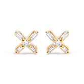 10K Yellow Gold 1/10 Cttw Round and Baguette Diamond Criss Cross X Stud Earring (H-I Color, I1-I2 Clarity)