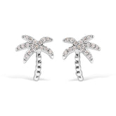 10K White Gold 1/10 Cttw Diamond Encrusted Palm Tree Stud Earrings (H-I Color, I1-I2 Clarity)