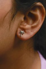 10K White Gold 1/10 Cttw Diamond Encrusted Palm Tree Stud Earrings (H-I Color, I1-I2 Clarity)