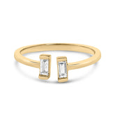 14K Yellow Gold Plated Sterling Silver 1/5 Cttw Baguette Diamond Open Band Ring