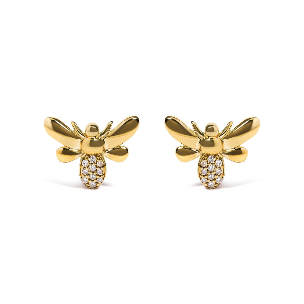 10K Yellow Gold Diamond Accented Bumble Bee Stud Earring (H-I Color, I1-I2 Clarity)