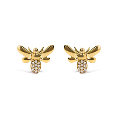 10K Yellow Gold Diamond Accented Bumble Bee Stud Earring (H-I Color, I1-I2 Clarity)