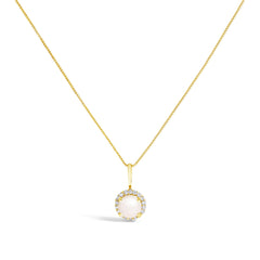 10K Gold Gemstone and 1/10 Cttw Diamond Accent Halo Pendant Necklace