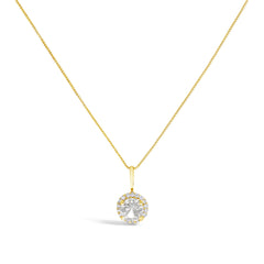 10K Gold Gemstone and 1/10 Cttw Diamond Accent Halo Pendant Necklace