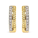 10K Yellow Gold 1/10 Cttw Diamond and Rope Twist Huggy Hoop Earrings (H-I Color, I1-I2 Clarity)