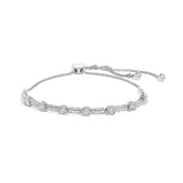 .925 Sterling Silver 1/4 Cttw Diamond Art Deco Milgrain Square Station & Bar Style Adjustable Bolo 6"-9" Bracelet (H-I Color, I2-I3 Clarity)