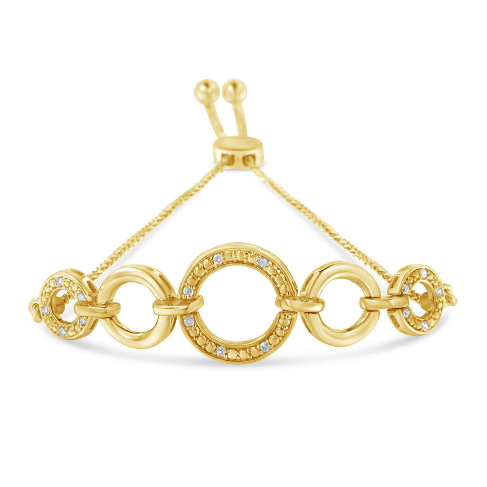 14K Yellow Gold Plated .925 Sterling Silver 1/10 Cttw Diamond Infinity Loop Adjustable Bolo Tennis Bracelet