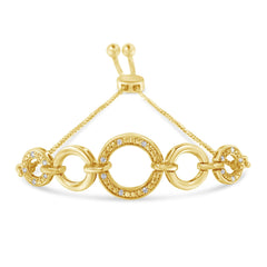 14K Yellow Gold Plated .925 Sterling Silver 1/10 Cttw Diamond Infinity Loop Adjustable Bolo Tennis Bracelet
