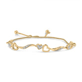 .925 Sterling Silver 1/10 Cttw Diamond Wave and Hearts 4”-10” Adjustable Bolo Bracelet (I-J Color, I3 Clarity)