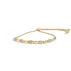 .925 Sterling Silver Diamond Accent Alternating Marquise Shape and Heart Links Bolo Bracelet (I-J Color, I3 Clarity) - Adjustable 6" to 9"