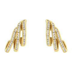 10K Yellow Gold 1.0 Cttw Round Brilliant Cut Diamond Spiral Multi Row Channel Set Open Hoop Pushback Stud Earrings (H-I Color, I1-I2 Clarity)