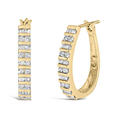 10K Yellow Gold 1.0 Cttw Alternating Diamond "U" Hoop Earrings (I-J Color, I2-I3 Clarity)
