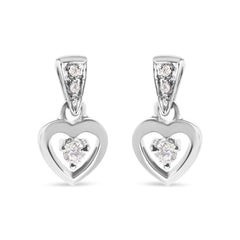 14K White Gold 1/6 Cttw Diamond Dangle Heart Stud Earrings (H-I, SI2-I1)