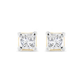 AGS Certified Princess-Cut Square Diamond 4-Prong Solitaire Stud Earrings in 14K Gold (J-K Color, I1-I2 Clarity)