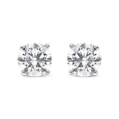 .925 Sterling Silver 1/2 Cttw Round Brilliant-Cut Diamond Classic 4-Prong Stud Earrings (I-J Color, I2-I3 Clarity)