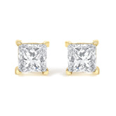 IGI Certified 14k Yellow Gold 4-Prong Set Princess-Cut Solitaire Diamond Push Back Stud Earrings (L-M Color, I1-I2 Clarity)