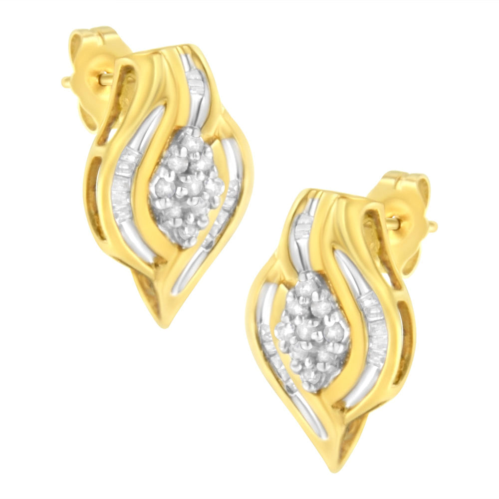 10K Yellow Gold 1/3 cttw Round-Cut Diamond Cluster and Swirl Stud Earrings (J-K Clarity, I2-I3 Color)