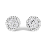 14K White Gold 1.0 Cttw Brilliant-Cut Diamond Halo-Style Cluster Round Button Stud Earrings (H-I Color, I1-I2 Clarity)