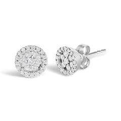 14K White Gold 1/2 Cttw Brilliant-Cut Diamond Halo-Style Cluster Round Button Stud Earrings (H-I Color, I1-I2 Clarity)