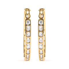 10K Yellow Gold 1.00 Cttw Round and Baguette-Cut Diamond U-Hoop Earrings (H-I Color, SI2-I1 Clarity)