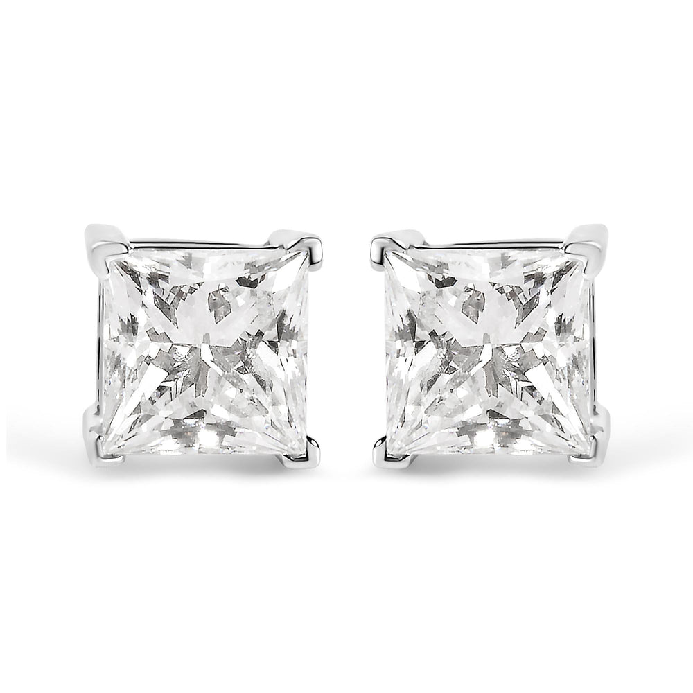 14K White Gold 1 1/2 Cttw Clarity Enhanced Princess Cut Diamond Solitaire Stud Earrings (I-J Color, I1-I2 Clarity)