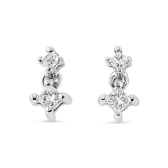 14K White Gold 1/4 Cttw 4 Prong Set Princess-Cut Double Diamond Drop and Dangle Stud Earrings (I-J Color, I2-I3 Clarity)
