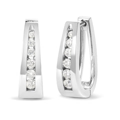 14k White Gold Channel-Set Brilliant Round-Cut Diamond Hoop Earrings (I-J Color, I2-I3 Clarity)
