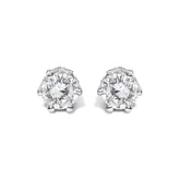 14K White Gold 1/2 Cttw Round Diamond 6 Prong Crown Stud Earrings (I-J Color, I1-I2 Clarity)