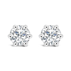 14K White Gold 1/2 Cttw Lab-Grown Diamond 6 Prong Hidden Halo Stud Earrings (F-G Color, VS1-VS2 Clarity)