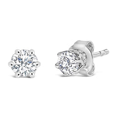 14K White Gold 1/2 Cttw Lab-Grown Diamond 6 Prong Hidden Halo Stud Earrings (F-G Color, VS1-VS2 Clarity)